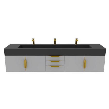 Castello Usa Nile 84-inch Gray Vanity Set with Black Top and Gold Handles CB-MC-84G-GLD-2053-BL